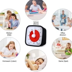Visuell timer 60 minuter 2-pack – tyst timer för barn, klassrum och läxläsning, svart - klassrum skola för barn