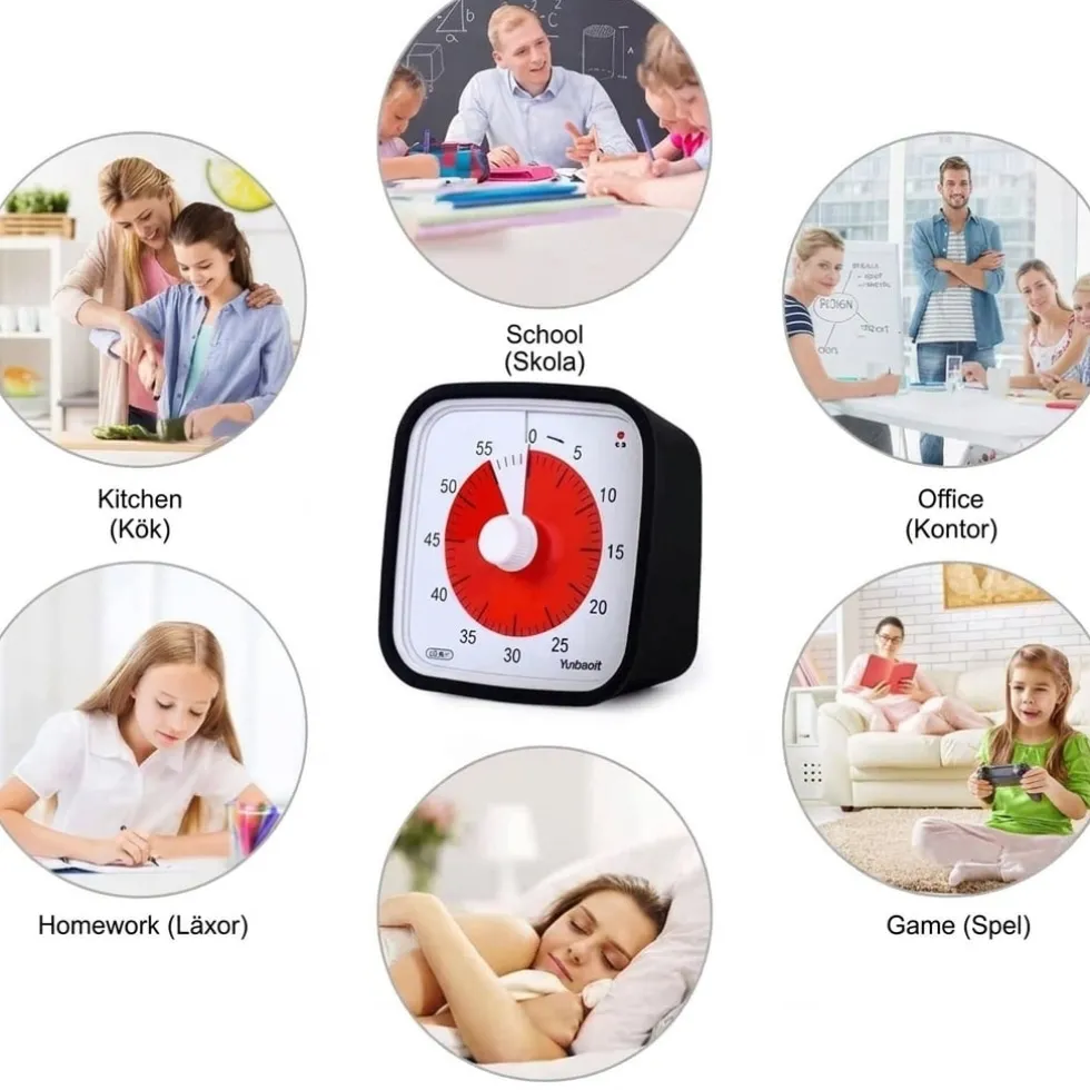 Visuell timer 60 minuter 2-pack – tyst timer för barn, klassrum och läxläsning, svart - klassrum skola för barn