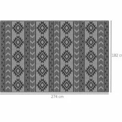 Vändbar utomhusmatta 182x274 cm vattentät anti-UV för husbilsresor svart och grå