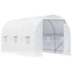 Växthustunnel 9 m² 4,45x2x2 m förstärkt 18 mm stålram vit 6 fönster