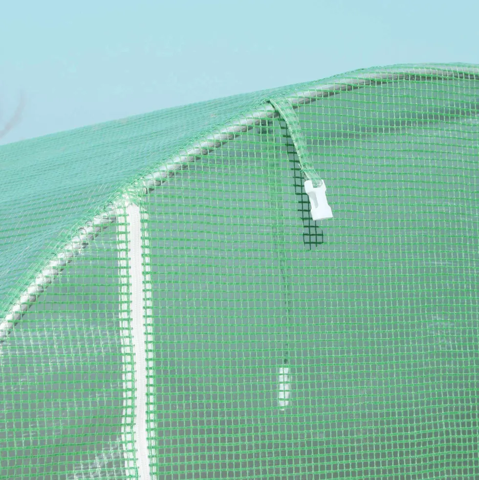 Växthustunnel 10m² 5x2x2,05m stålram med dragkedja och 8 rullfönster gröna