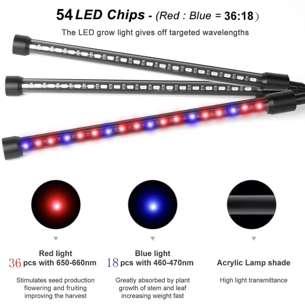 Växtlampa, 60 LED fullspektrum odlingslampa Växtljus Växtlampa 3 timers