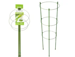Växtstöd 120 cm med 3 justerbara ringar grön metall/plast