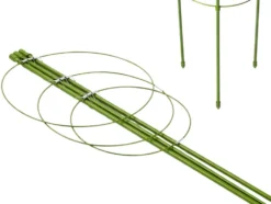 Växtstöd 120 cm med 3 justerbara ringar grön metall/plast