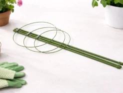 Växtstöd 120 cm med 3 justerbara ringar grön metall/plast