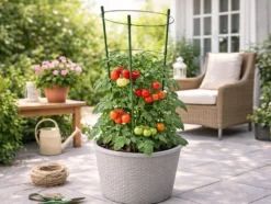 Växtstöd 120 cm med 3 justerbara ringar grön metall/plast