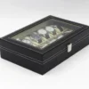 Watchbox Klockbox för 12 klockor med fönster svart med vit söm