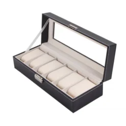 Watchbox Klockbox för 6 klockor - Svart med vit söm