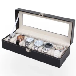 Watchbox Klockbox för 6 klockor - Svart med vit söm
