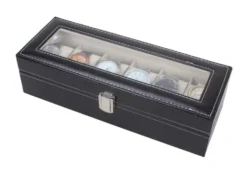 Watchbox Klockbox för 6 klockor - Svart med vit söm