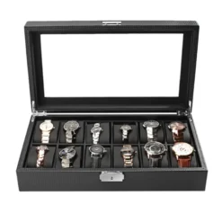 Watchbox / Klockbox 12 klockor Carbon Lyxmodell i svart CW012