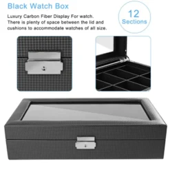 Watchbox / Klockbox 12 klockor Carbon Lyxmodell i svart CW012
