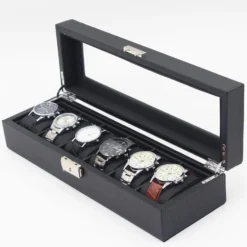 Watchbox / Klockbox 6 klockor -Lyxmodell i svart carbon