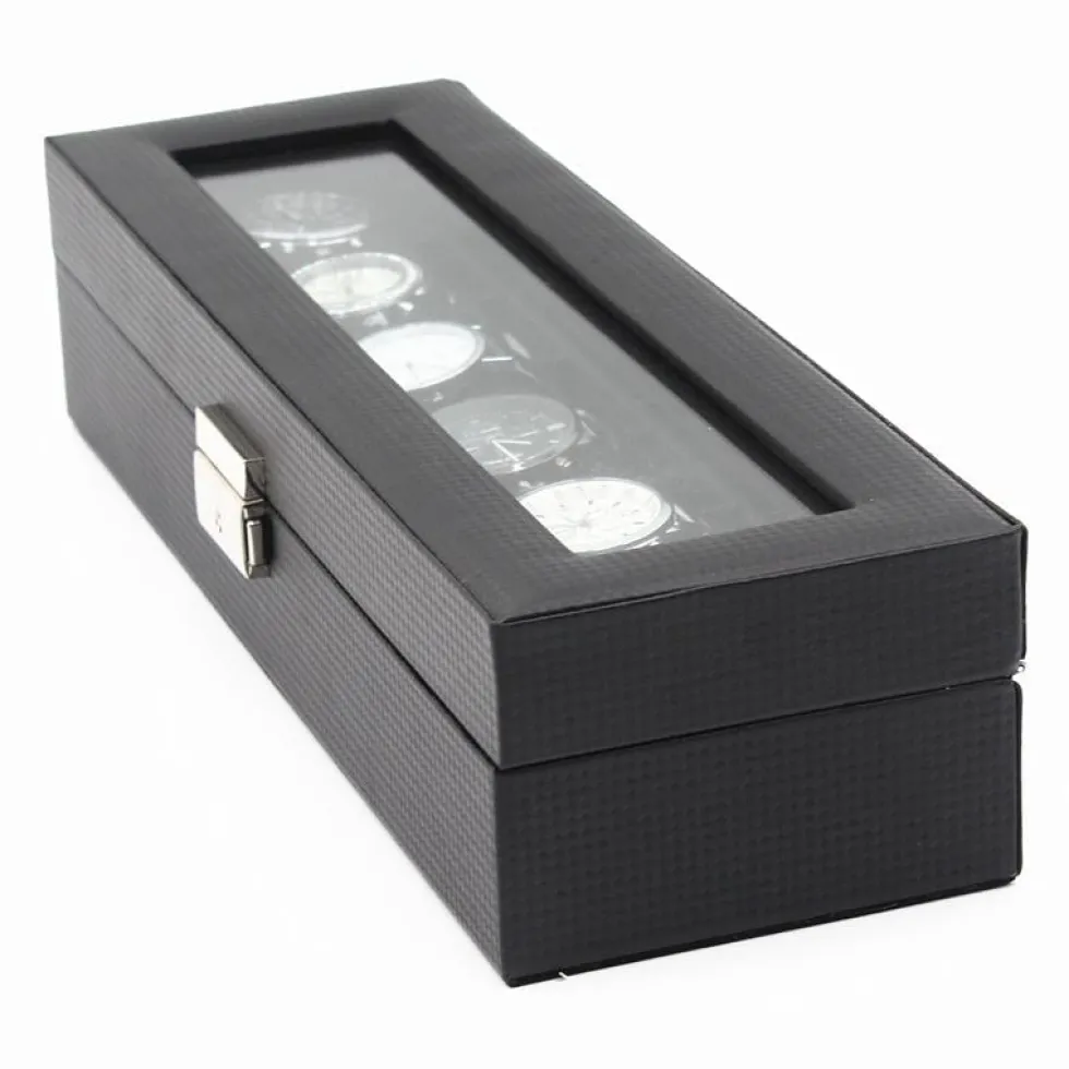 Watchbox / Klockbox 6 klockor -Lyxmodell i svart carbon