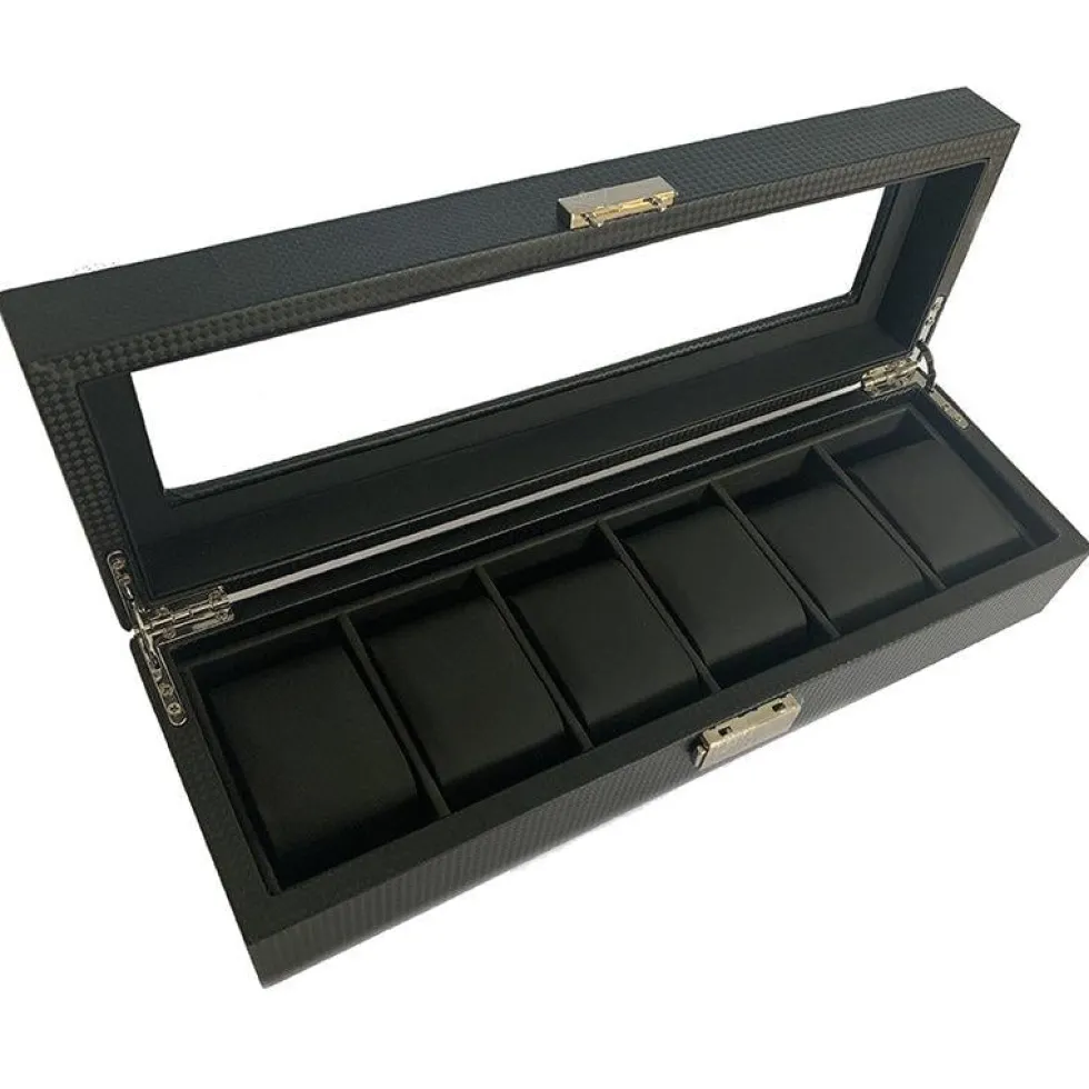 Watchbox / Klockbox 6 klockor -Lyxmodell i svart carbon