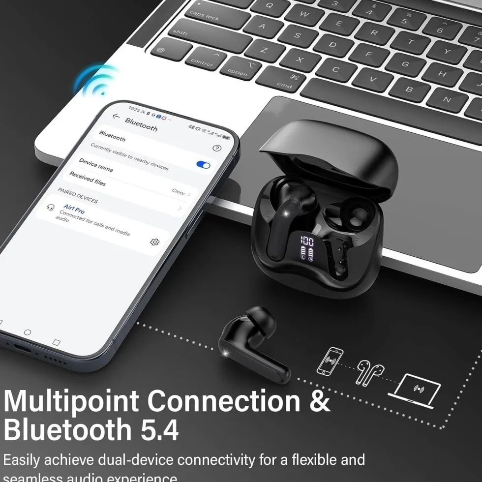 WAVORYX Air1 Pro Trådlösa Hörlurar Bluetooth 5.4 – Hybrid ANC, 6 Mics ENC, Hi-Res Ljud & 40h Batteritid Appstöd EQ