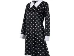 Wednesday Addams klänning barnkostym svart/vit 115–125 cm polyester