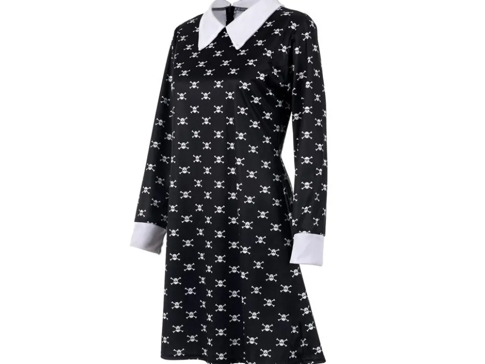 Wednesday Addams klänning barnkostym svart/vit 115–125 cm polyester
