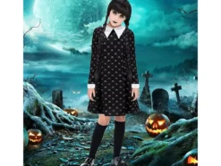 Wednesday Addams klänning barnkostym svart/vit 115–125 cm polyester