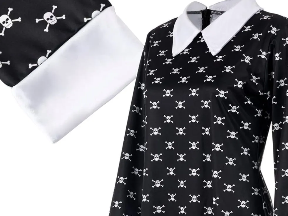 Wednesday Addams klänning barnkostym svart/vit 115–125 cm polyester