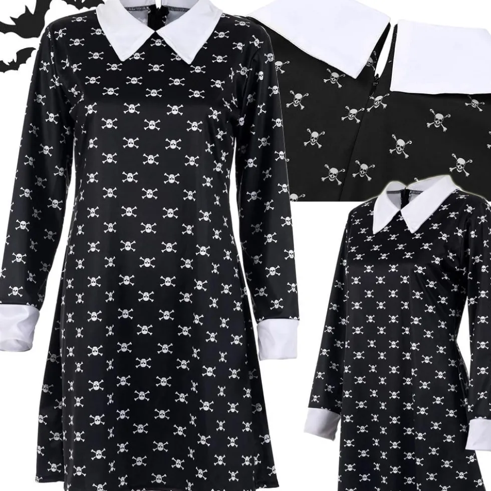 Wednesday Addams klänning barnkostym svart/vit 115–125 cm polyester