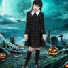 Wednesday Addams-klänning barn Halloweenkostym 125–135 cm, svart/vit