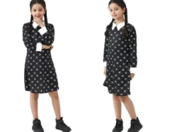Wednesday Addams-klänning barn Halloweenkostym 125–135 cm, svart/vit