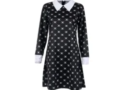 Wednesday Addams-klänning barn Halloweenkostym 125–135 cm, svart/vit