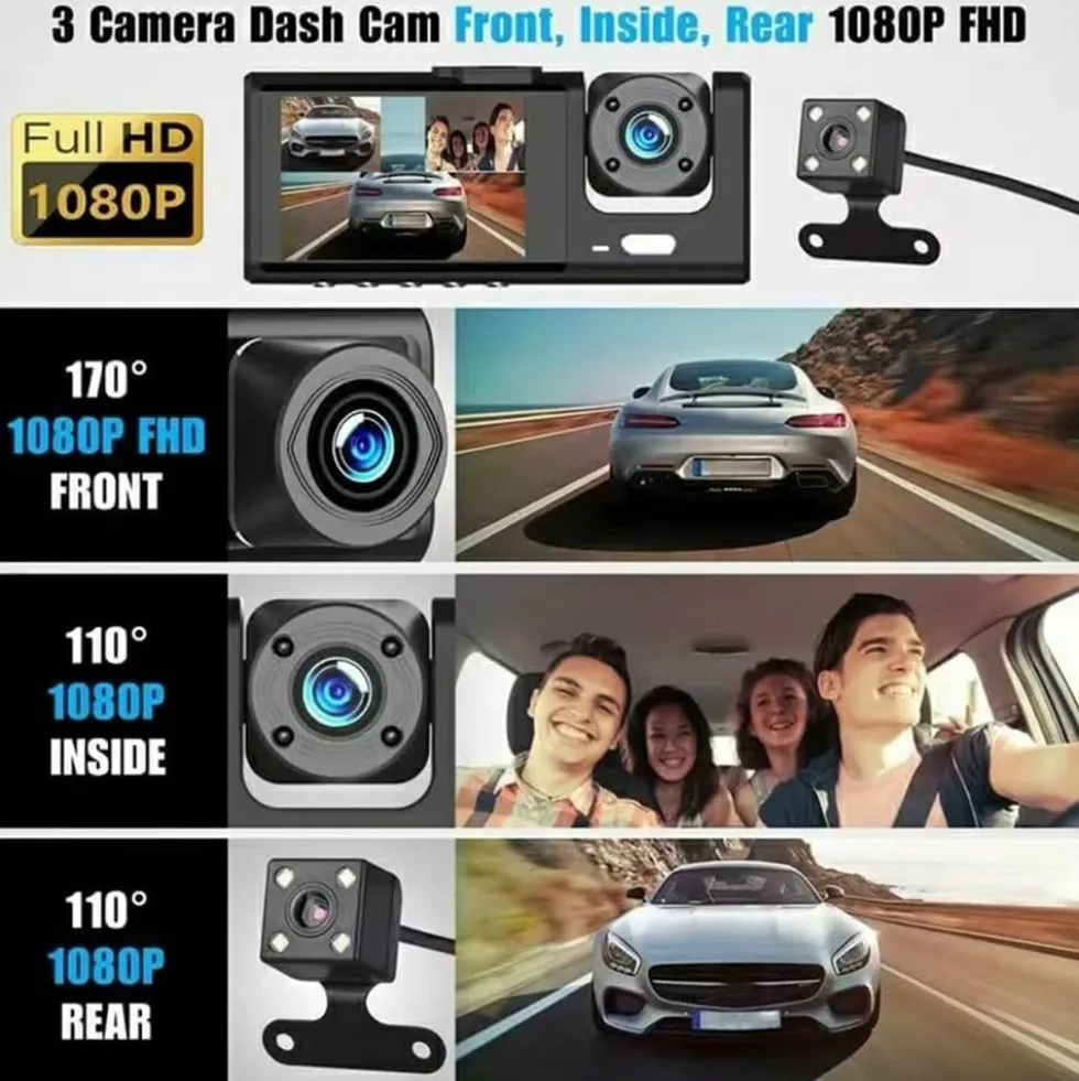 WIFI Bil Dash Cam HD 1080P Fram/Inuti/Bakre 3 Linser Bil DVR Parkeringsinspelare
