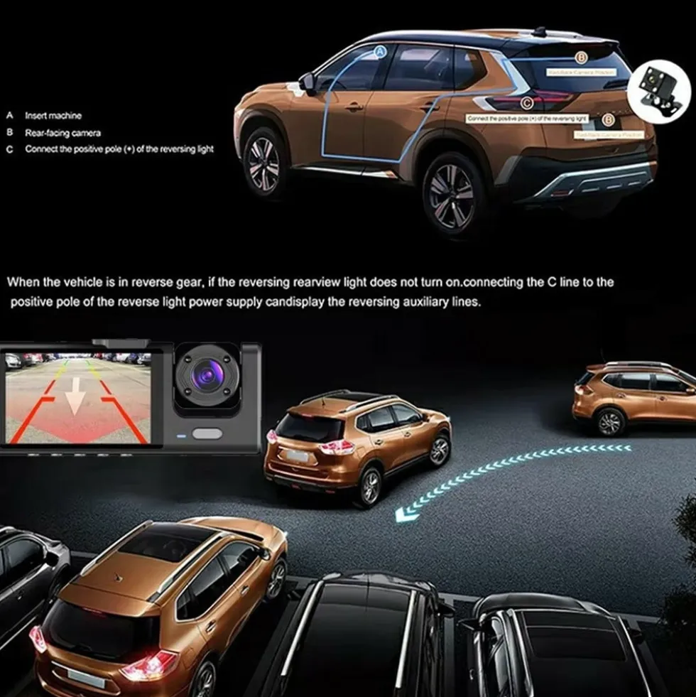 WIFI Bil Dash Cam HD 1080P Fram/Inuti/Bakre 3 Linser Bil DVR Parkeringsinspelare