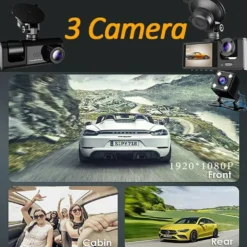 WIFI Bil Dash Cam HD 1080P Fram/Inuti/Bakre 3 Linser Bil DVR Parkeringsinspelare
