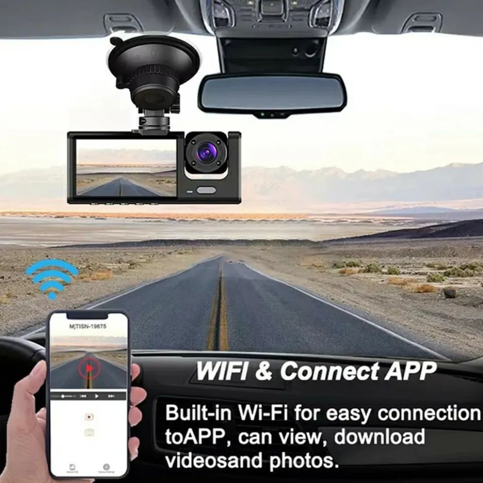 WIFI Bil Dash Cam HD 1080P Fram/Inuti/Bakre 3 Linser Bil DVR Parkeringsinspelare