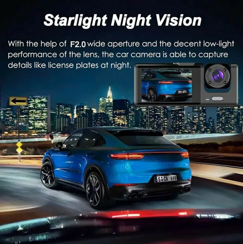 WIFI Bil Dash Cam HD 1080P Fram/Inuti/Bakre 3 Linser Bil DVR Parkeringsinspelare