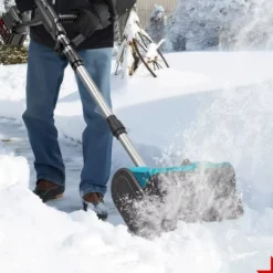 3000W 300mm Borstlös Elektrisk Snöslunga – Sladdlös Snöborste Snöskyffel för Uppfart, Gård , Gata och Trottoar – med 2 batterier