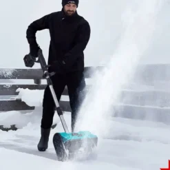 3000W 300mm Borstlös Elektrisk Snöslunga – Sladdlös Snöborste Snöskyffel för Uppfart, Gård , Gata och Trottoar – med 2 batterier