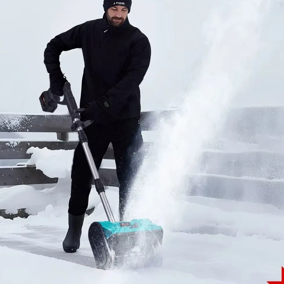 3000W 300mm Borstlös Elektrisk Snöslunga – Sladdlös Snöborste Snöskyffel för Uppfart, Gård , Gata och Trottoar – med 2 batterier