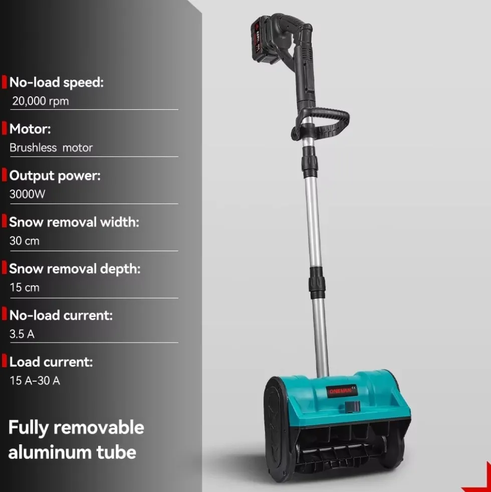 3000W 300mm Borstlös Elektrisk Snöslunga – Sladdlös Snöborste Snöskyffel för Uppfart, Gård , Gata och Trottoar – med 2 batterier