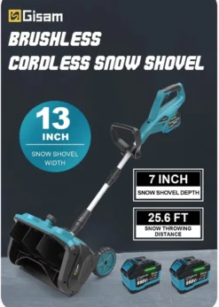 3500W 320MM 18V Borstlös Elektrisk Snöslunga – Sladdlös Snöborste Snöskyffel för