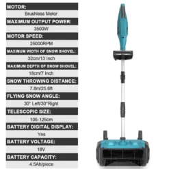 3500W 320MM 18V Borstlös Elektrisk Snöslunga – Sladdlös Snöborste Snöskyffel för
