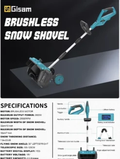 3500W 320MM 18V Borstlös Elektrisk Snöslunga – Sladdlös Snöborste Snöskyffel för