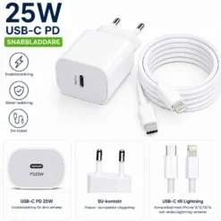 25W Snabbladdare 2 m USB-C till Lightning-kabel – Kompatibel iPhone 11/12/13/14