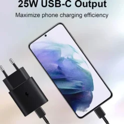 25W USB C Snabbladdare med 1m Typ C-kabel – Kompatibel med Samsung Galaxy, iPhone och iPad (USB-C) Svart