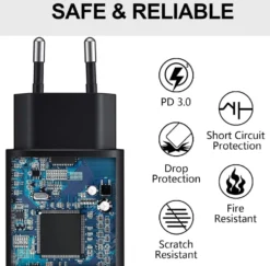25W USB C Snabbladdare med 1m Typ C-kabel – Kompatibel med Samsung Galaxy, iPhone och iPad (USB-C) Svart