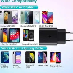 25W USB C Snabbladdare med 1m Typ C-kabel – Kompatibel med Samsung Galaxy, iPhone och iPad (USB-C) Svart