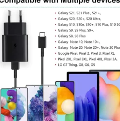 25W USB C Snabbladdare med 1m Typ C-kabel – Kompatibel med Samsung Galaxy, iPhone och iPad (USB-C) Svart