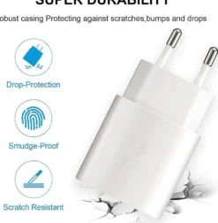 25W USB C Snabbladdare med 1m Typ C-kabel – Kompatibel med Samsung Galaxy, iPhone och iPad (USB-C) Vit