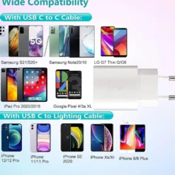 25W USB C Snabbladdare med 1m Typ C-kabel – Kompatibel med Samsung Galaxy, iPhone och iPad (USB-C) Vit