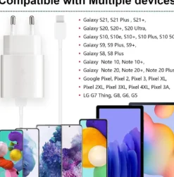 25W USB C Snabbladdare med 1m Typ C-kabel – Kompatibel med Samsung Galaxy, iPhone och iPad (USB-C) Vit