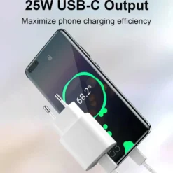 25W USB C Snabbladdare med 1m Typ C-kabel – Kompatibel med Samsung Galaxy, iPhone och iPad (USB-C) Vit