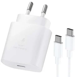 25W USB C Snabbladdare med 1m Typ C-kabel – Kompatibel med Samsung Galaxy, iPhone och iPad (USB-C) Vit